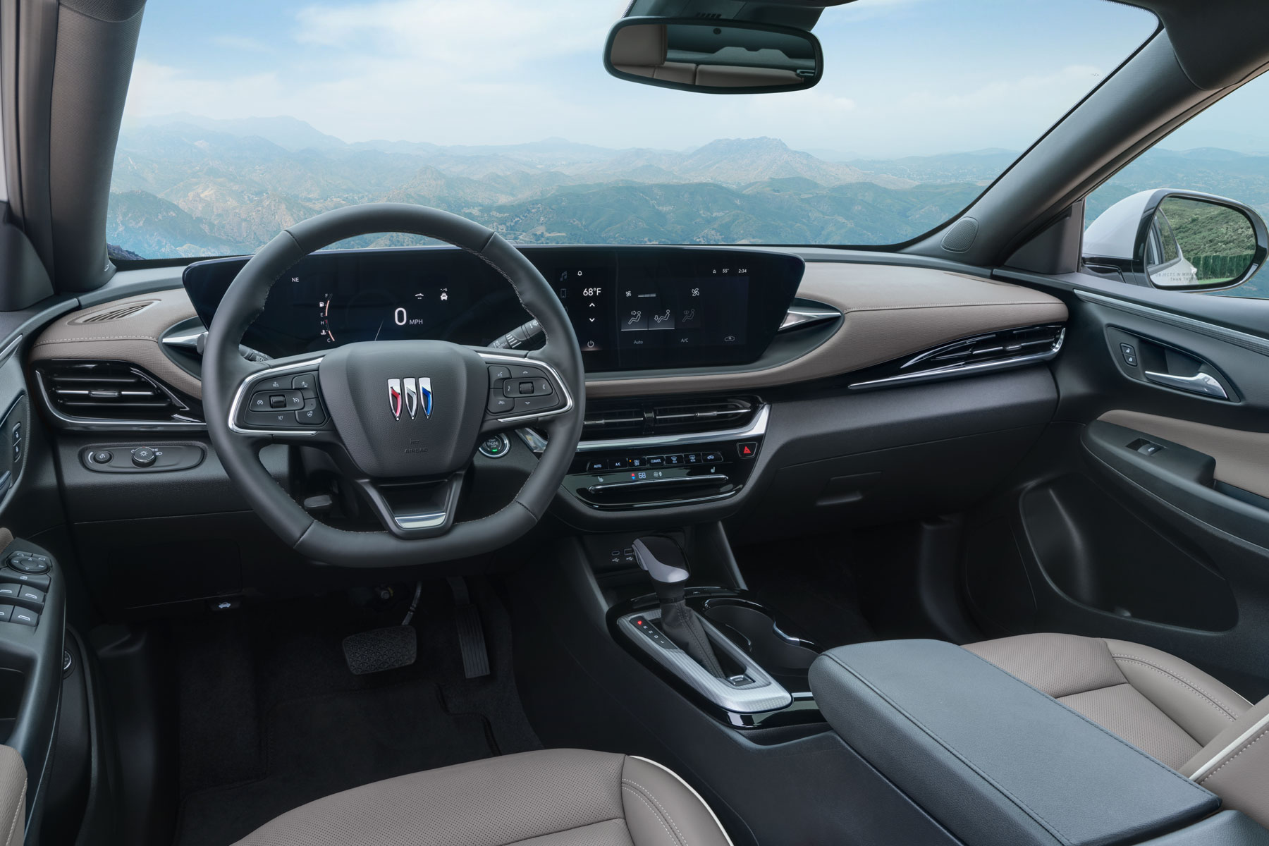 Buick vehicle interior with digital dashboard display and mountain view