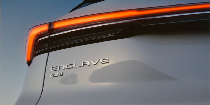 The Enclave emblem on the 2026 Buick Enclave in Akron, OH